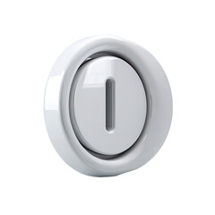 A sleek, white, circular power button with a recessed, vertical indicator.  The button has a subtle, glossy finish