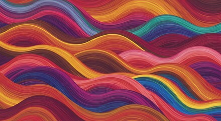 Obraz premium Rainbow curved line pattern, colorful seamless abstract waves