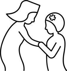 abstract line art nurse helping patient illustration on transparent