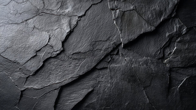 Dark shale rock formation, textured black stone surface with natural cracks and patterns