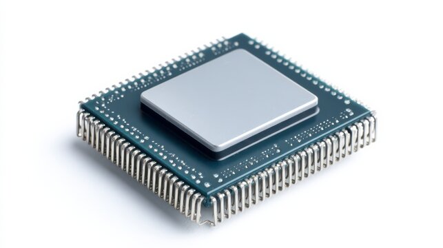 Tech Microchip: a close-up image of a central processing unit (CPU) showcasing the intricate network of circuits that drives digital technology and information. 