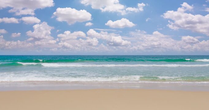 Nature video landscape view of tropical beach with blue sky and clouds