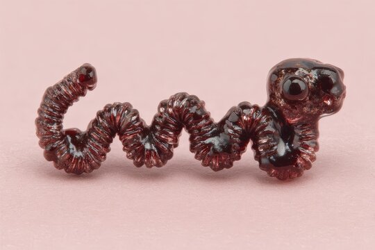 Unique representation of a glossy gummy worm with distinctive textures and shapes highlighting the amalgamation of confectionery innovation and artistic expression emphasizing imagination