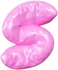 3D Pink inflatable letter S with a glossy plastic effect, inflated balloon style typography for trendy futuristic design