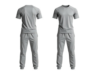 Gray athletic tracksuit mockup, front and back views