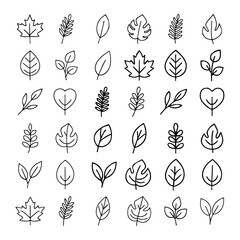 Fototapeta premium Set of Minimalist Leaf Icons - Vector Nature Illustrations