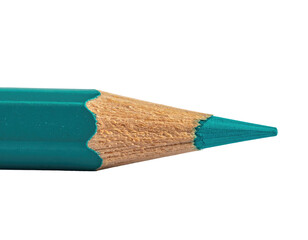 Close-up of a teal colored pencil's point