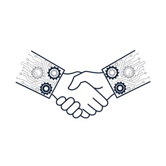 Handshake icon set with gears and circuits, symbolizing technology and business collaboration