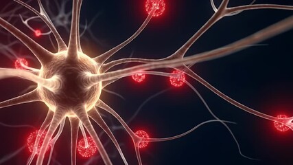 Neuron Network Transmitting Signals with Red Spots Animation - Powered by Adobe