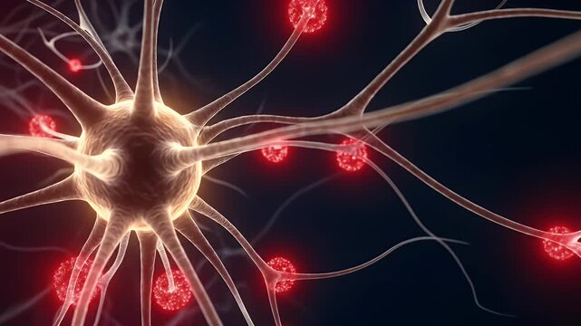 Neuron Network Transmitting Signals with Red Spots Animation - Powered by Adobe