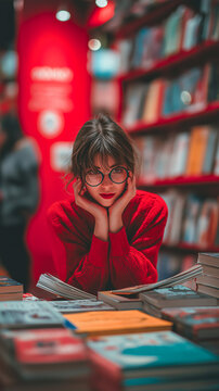 girl reading a book in the librery