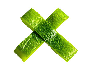 Two bright lime-green, textured strips crossed to form a capital X