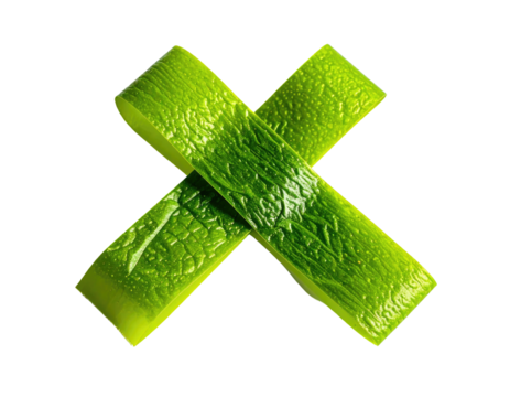 Two bright lime-green, textured strips crossed to form a capital X