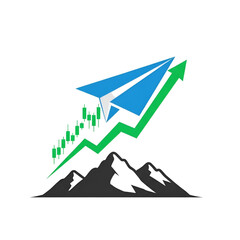 Financial Growth Icon Set Mountain Peak with Paper Airplane and Upward Trend