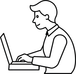 continuous line art office employee typing on keyboard illustration on transparent