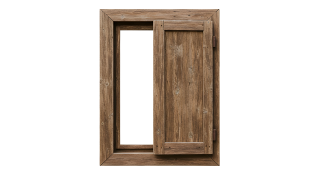 Old weathered wooden window frame and rustic shutter isolated for architecture and design projects isolated PNG with Transparent Background