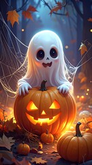 Cute ghost with pumpkin