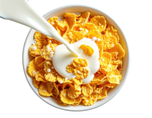 Milk pouring over cereal in a bowl (1)