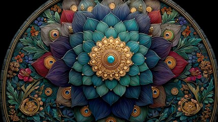 Peacock inspired mandala pattern art high resolution picture