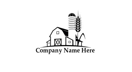 Fototapeta premium Rustic farm building silhouette featuring a barn and silo with a wheat stalk perfect for agricultural branding and country themes isolated on transparent background