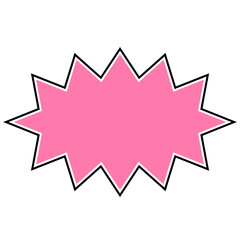 Pink starburst shape with black outline isolated on transparent background