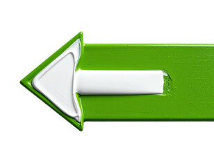 A bold, bright green arrow points left, with a white arrowhead and body
