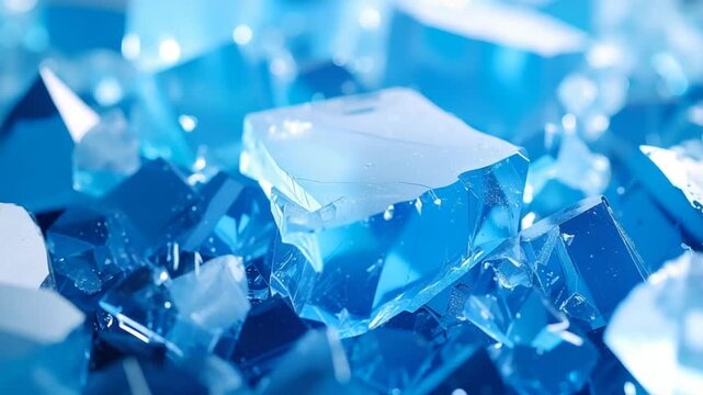 Blue gelatin cubes closeup