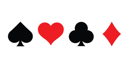 playing card suits, spade, heart, club and diamond vector set for your design or logo. remi cards isolated on white background. Vector 10 eps.