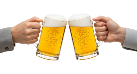 Clinking beer glasses for celebration isolated PNG with Transparent Background