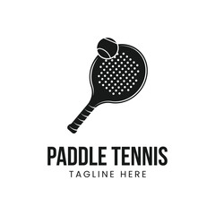 Vintage Paddle Tennis logo, paddle club logo, paddle racket and ball logo icon vector on white background