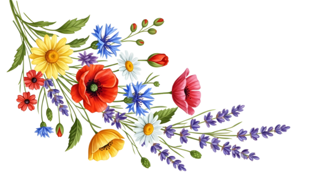 Watercolor floral corner arrangement isolated PNG with Transparent Background - Powered by Adobe