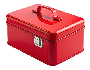 Red metal toolbox with handle and latch