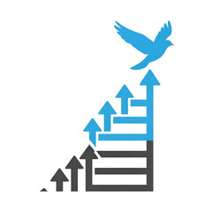 Ascending Staircase with Flying Bird Icon Set