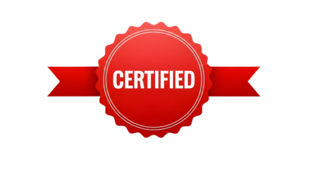 Red certified badge design isolated PNG with Transparent Background