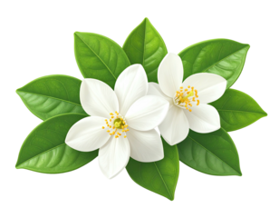 Two white flowers with green leaves