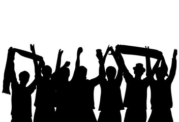 Silhouette von jubelnden Fans als Hintergrund