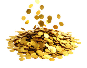Golden coins cascade over a large pile