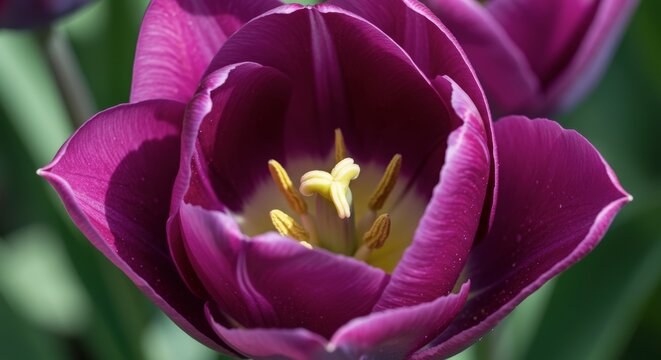 Closeup of a deep purple tulip