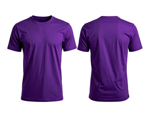 Front and back view of a vibrant purple t-shirt mockup