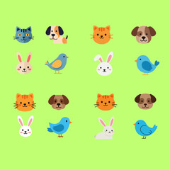 Naklejka premium animal vector of Flat design animal icon set: cat, dog, rabbit, bird