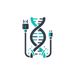 DNA data transfer icon, digital genetics icon set, gene technology concept illustration, biotechnology graphic, innovative science icon