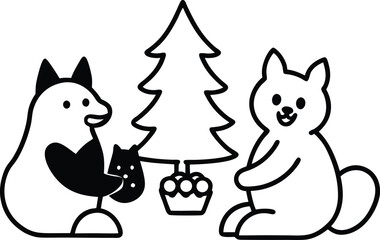 cute forest animals picnic illustration on transparent