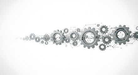 Gray Gear Wheel Connection Network on White, Abstract Technology Graphic