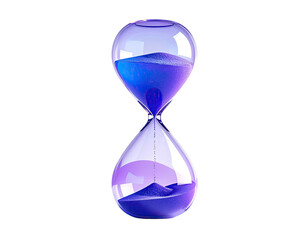 A vibrant hourglass with purple and blue sand