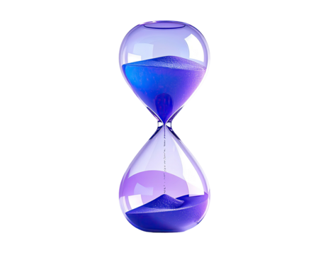 A vibrant hourglass with purple and blue sand