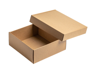 Open kraft paper box, square shape,  empty inside