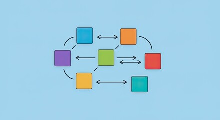 Diagram of interconnected colored squares with directional arrows.