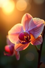 Close-up of a pink orchid flower with a blurred background.