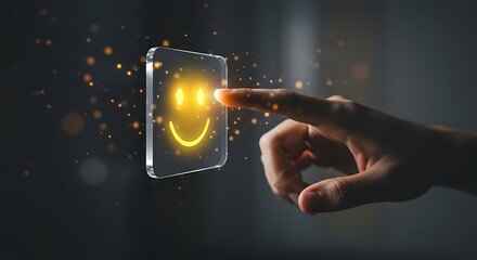 Glowing Smiley Face Being Touched by Hand on Dark Background