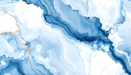 Naklejka premium Blue and white fluid art background with elegant golden veins